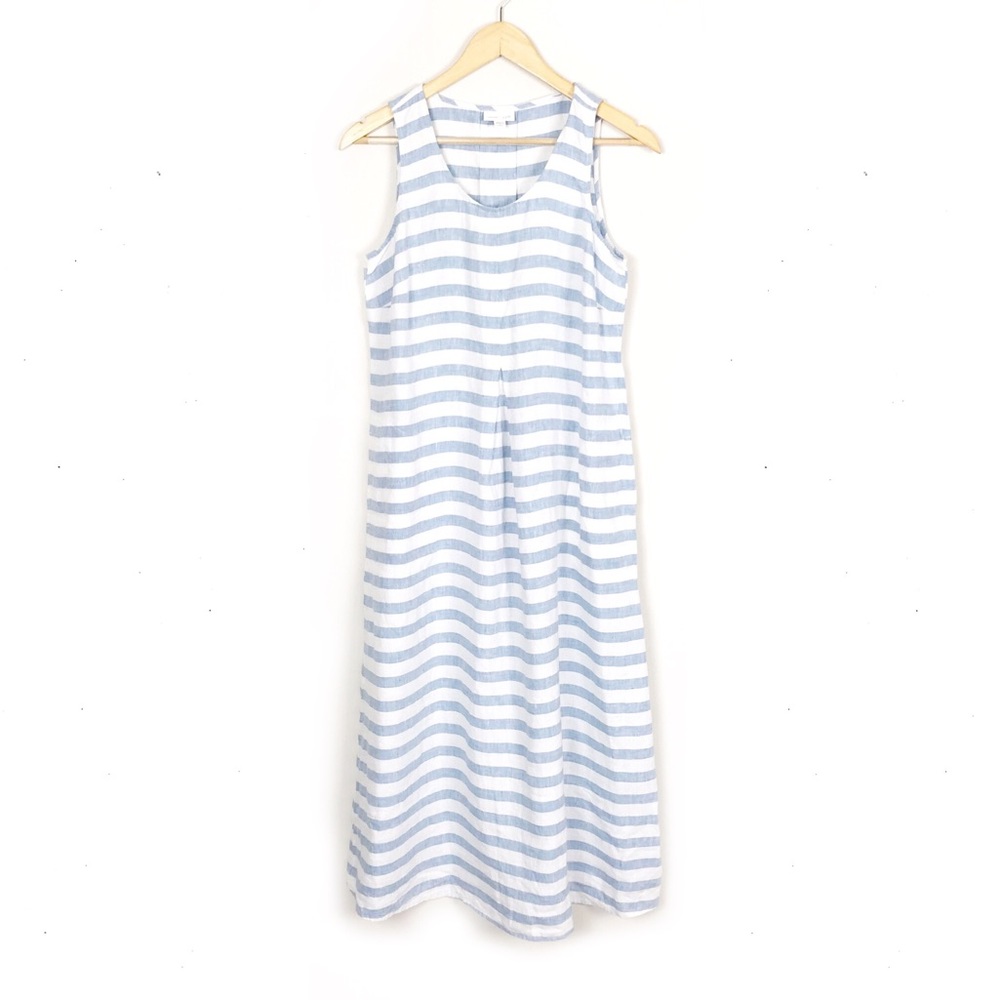 J. Jill Blue and White Striped Linen Maxi Dress S